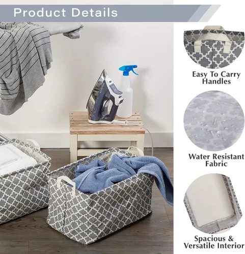 Vista 2 de DII Laundy Collection, cubo plegable recubierto de polietileno, celosía aguamarina, cesta para la ropa sucia