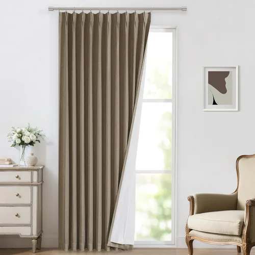 Vista 53 de Vision Home Cortinas marrones con pliegues pinzados, opacas completas, cortinas de ventana de lino mezclado para oscurecer la habitación, cortinas