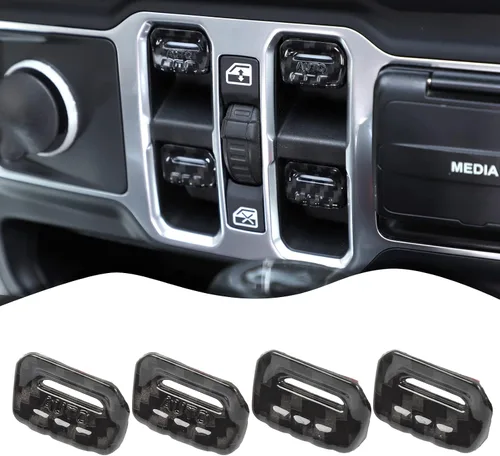 Vista 10 de JeCar 4 piezas para Jeep Wrangler Cubierta de botón del interruptor de ventana de la moldura interior negra para Jeep Wrangler JL JLU Gladiator JT