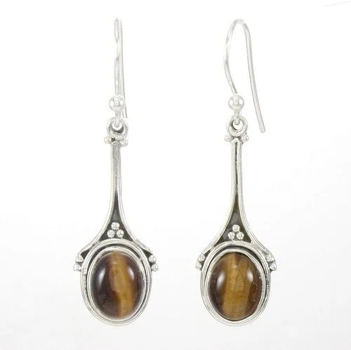 Vista 2 de Pendientes de ojo de tigre de plata de ley 925 para mujer, Plata de ley, Ojo de tigre