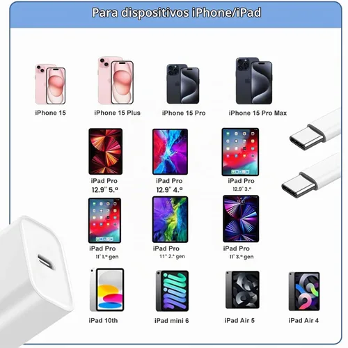 Vista 7 de Cargador rápido para iPhone, [certificado MFi] 2 paquetes de 20 W de doble puerto PD/QC3.0 USB C cargador de pared con cable USB C a Lightning de 6