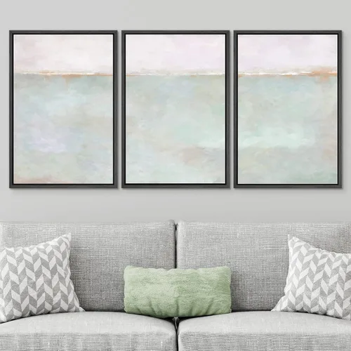 Vista 617 de SIGNWIN Lienzo enmarcado para pared, juego de arte pastel con cadena montañosa, bosque, niebla, naturaleza silvestre, ilustraciones modernas, arte