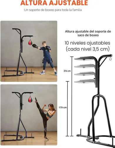 Vista 3 de VEVOR 2 in 1 Punching Bag Stand, Steel Heavy Duty Workout Equipment,Freestanding Sandbag Rack,for Home Gym Fitness