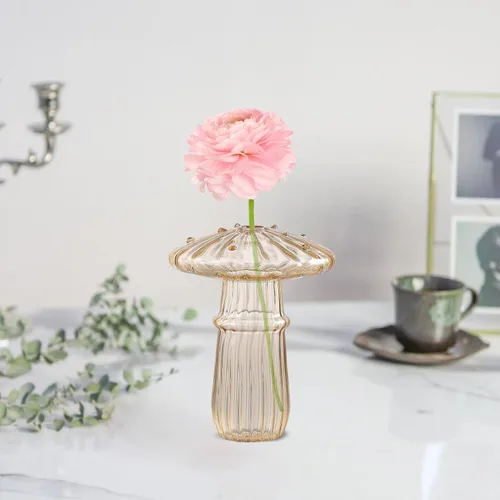 Vista 3 de Jarrones hidropónicos para plantas, estilo nórdico de hongos de vidrio para decoración de hogar, oficina, sala de estar (beige)