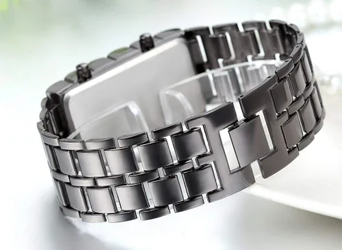 Vista 3 de Mastop - Reloj de pulsera digital para hombre, de acero inoxidable, con luz LED roja en forma de lava
