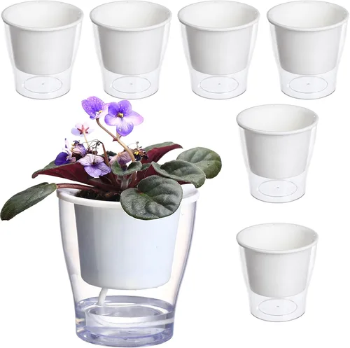 Vista 13 de 3 paquetes de macetas grandes transparentes de riego automático de 7 pulgadas, macetas de plástico de color violeta africano, macetas de plástico
