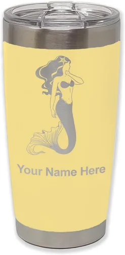 Vista 13 de LaserGram Vaso aislado al vacío de 20 onzas, sirena, grabado personalizado incluido (negro)