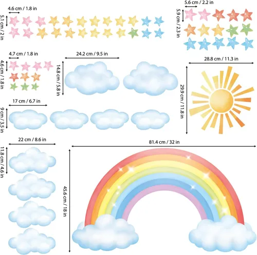 Vista 7 de DECOWALL Rainbow Sun Nubes Estrellas Pared Pegatinas Calcomanías Nursery
