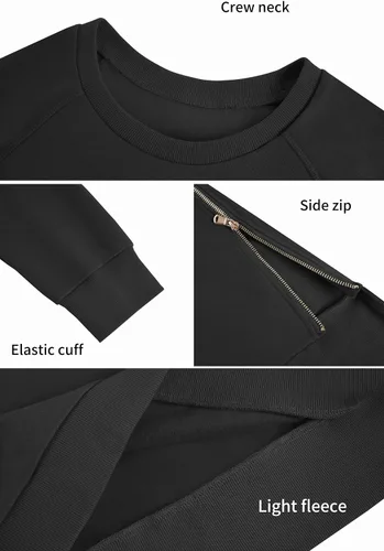 Vista 5 de Sudaderas de gran tamaño para mujer, con cremallera lateral, forro polar, manga larga, casual, trajes de otoño