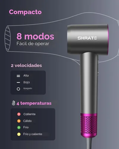 Vista 9 de SHRATE Secador de pelo iónico profesional de alta velocidad Secado ultrarrápido 500 millones de iones negativos Bajo ruido 160000 RPM