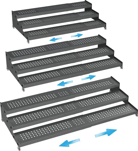 Vista 11 de Organizador de especias expandible con estante de 3 niveles, diseño moderno resistente, antideslizante y visibilidad, ideal para gabinetes de Negro