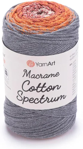 Vista 8 de YarnArt Macramé de Algodón Spectrum – Cuerda Multicolor 80% Algodón – 8.8 oz (250g), 246 yardas (225m) – Cuerda Colorida para Nudos, Tejido 512.2 in