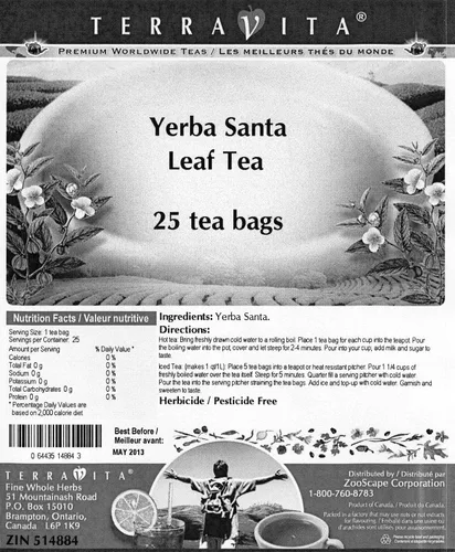 Vista 2 de Yerba Santa Leaf Tea (25 bolsitas de té, ZIN: 514884)