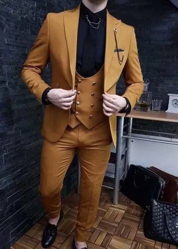 Vista 3 de Wangyue Trajes de 3 piezas para hombre, trajes ajustados para hombres, traje de doble botonadura para hombre, trajes de fiesta de graduación, trajes