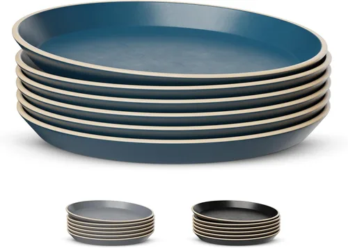 Vista 5 de KooK Platos de ensalada, platos redondos de cerámica para aperitivos y postres, aptos para lavavajillas y microondas, gres, borde alto, 8.5