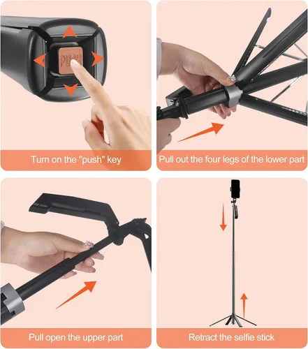 Vista 12 de Trípode para teléfono Selfie Stick - Soporte para teléfono celular de 71 pulgadas de alto con control remoto inalámbrico desmontable y 2 luces LED