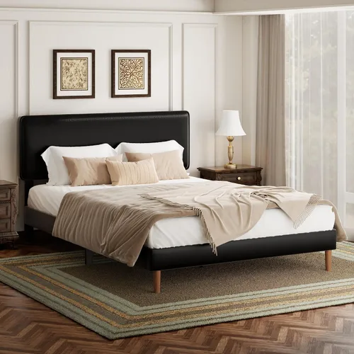 Vista 6 de HAOARA Marco de Cama con Plataforma Tapizada de Tamaño Completo, Cabecera Ajustable de Cuero PU, No Necesita Somier, Soporte de Listones de Madera