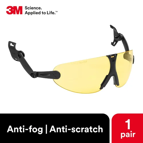 Vista 4 de 3M Anteojos de seguridad, ANSI Z87, lente ámbar antiniebla, se fija a la suspensión del casco, paquete de 1