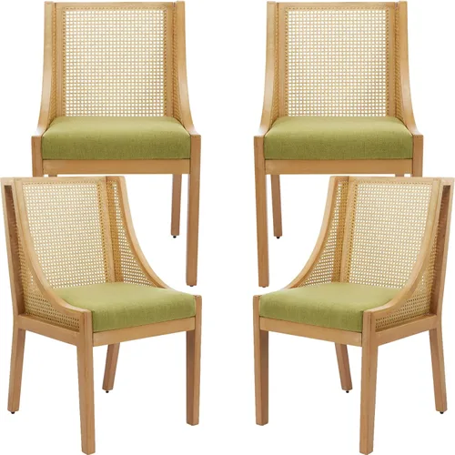 Vista 26 de ODUSE-DAILY Juego de 2 sillas de comedor French Country color beige, sillas de comedor de madera bohemia con respaldo tejido y asiento tapizado