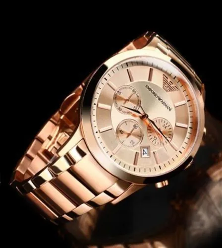Vista 8 de Emporio Armani AR2452 Reloj de cuarzo de acero inoxidable rosa con esfera rosa para hombre
