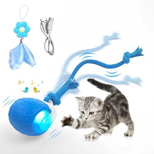 Vista 6 de Juguetes interactivos para gatos: bola móvil ágil con cola de malla elástica para gatos y gatitos