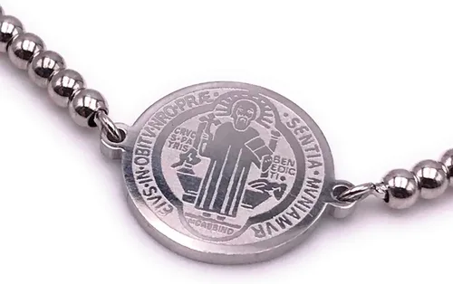 Vista 2 de Art Designs by AA Pulsera de San Benito con cuentas de plata ajustable para mujer joyería de protección Metal