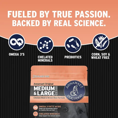 Vista 3 de Annamaet Alimento seco original para perros de fórmula de raza mediana y grande, 25% de proteínas (pollo y arroz integral) – Bolsa de 5 libras