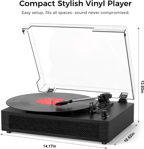 Vista 9 de Tocadiscos de vinilo Bluetooth con altavoces estéreo incorporados, transmisión por correa, tocadiscos de 3 velocidades para discos de vinilo