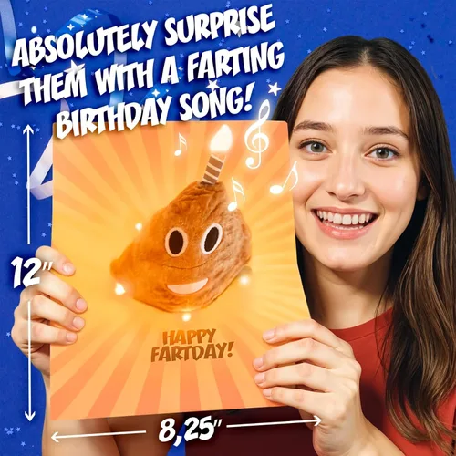 Vista 2 de Tarjeta de cumpleaños desplegable de felpa pedos, ilumina y reproduce una versión divertida de la música "Happy Birthday", divertidas tarjetas