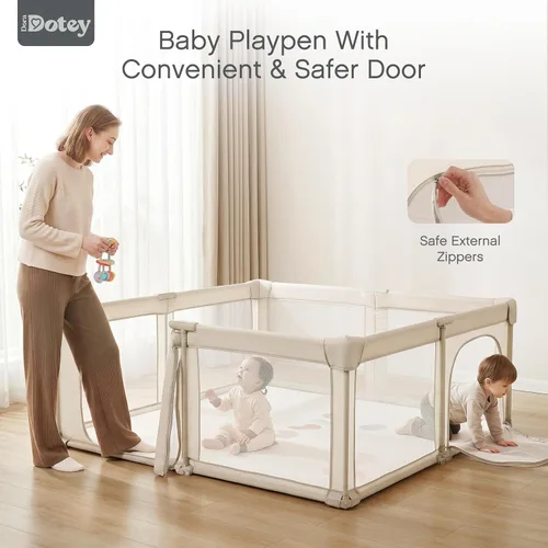 Vista 2 de Doradotey - Corralito plegable y premontado para bebés y niños pequeños, corralito grande de 55 x 79 pulgadas para interiores, juego de valla