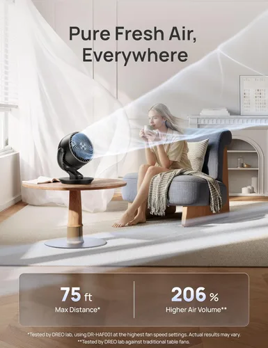 Vista 2 de Dreo Ventilador para dormitorio, ventilador circulador de aire de mesa oscilante de 13 pulgadas para toda la habitación, ajuste de inclinación