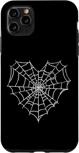 Vista 13 de iPhone 16 Halloween Spider Web Disfraz lindo corazón araña funda