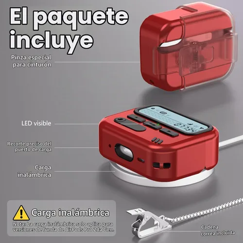 Vista 5 de Funda para AirPods Pro 2 con bloqueo de seguridad, color rojo