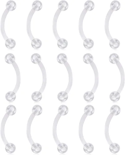 Vista 8 de FECTAS Aretes de plástico flexible transparente de 16G y 14G, anillos para cejas, barras curvadas, retenedores para piercing de vientre, 15