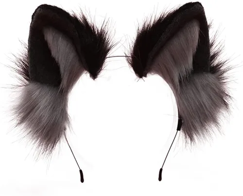 Vista 16 de VIGVAN Orejas de zorro de lobo hechas a mano Animal Cosplay Cute Head Accesorios para Halloween (negro)