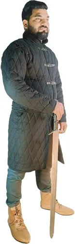 Vista 4 de Medieval grueso acolchado de manga completa Gambeson Abrigo Aketon chaqueta armadura, tela de algodón negro - mediano