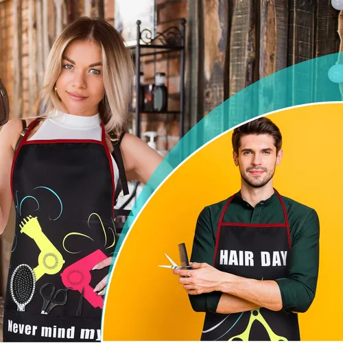 Vista 6 de SATINIOR Delantal impermeable de 3 piezas para peluquería con bolsillos para mujeres y hombres, peluquería, cosmetología, bata de trabajo