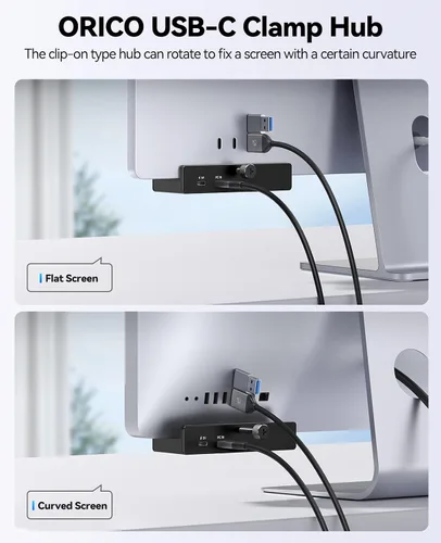 Vista 3 de ORICO Hub USB 3.2, Abrazadera USB Hub con puerto de fuente de alimentación adicional, extensor USB de 5 puertos de aluminio de 10 Gbps con 2 puertos
