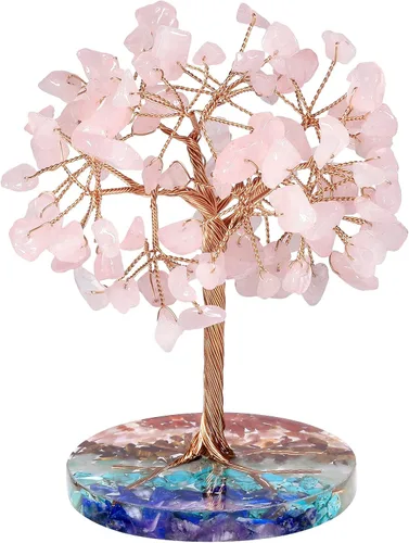 Vista 13 de rockcloud Árbol de dinero de alambre de cobre de cristal aguamarina con base redonda de resina colorida, árbol de piedra bonsái hecho a mano