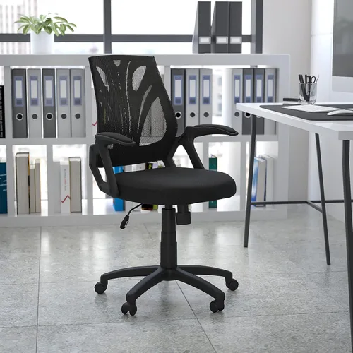Vista 2 de Flash Furniture Sam Silla de oficina giratoria de malla negra con brazos abiertos