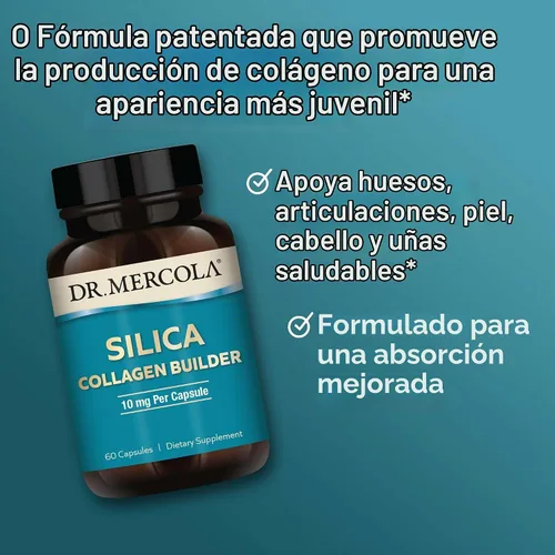 Vista 4 de Dr. Mercola Constructor de colágeno de sílice, suplemento de sílice a base de plantas para apoyar la salud de la piel, el cabello, las uñas