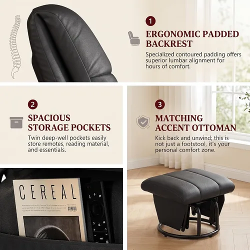Vista 6 de HOPUBUY Silla reclinable giratoria de 360° con bolsillos laterales dobles