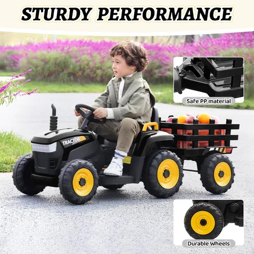 Vista 2 de TOBBI - Tractor de juguete a batería de 12 V con remolque color verde, rosado y rojo