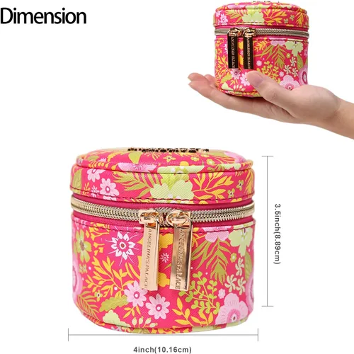 Vista 3 de Angelina's Palace Round Jewelry Organizer Case Travel Bag Bridesmaid Gifts Vegan Leather Box for Necklace Earring Bracelet Ring(blossom fuschia)