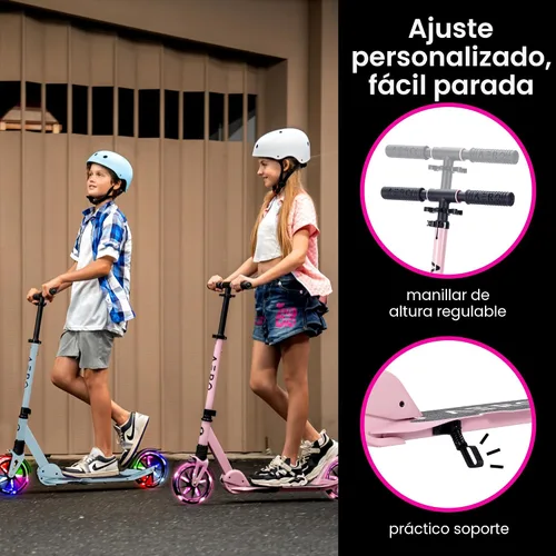 Vista 6 de AERO MOBILITY Patinete para niños de 6 años, adolescentes y adultos Ruedas iluminadas, freno de mano, alfombrilla de goma y absorción de impactos