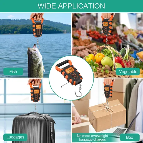 Vista 6 de ORIA Báscula digital de pesca con regla, báscula de gancho colgante postal de pesca, báscula de equipaje de 110 libras 110.2 lbs con cinta métrica