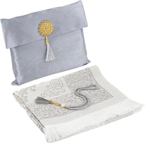 Vista 11 de Modefa Tapete de oración islámica, regalos musulmanes, alfombra fina de oración musulmana de viaje en bolsa de regalo de tafetán con cuentas Tasbih