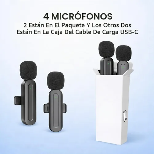 Vista 2 de Micrófono Lavalier inalámbrico 3 en 1 para iPhone: micrófono de solapa Bluetooth para iPad Android Phone Camera Pc - Micrófonos de clip pequeño