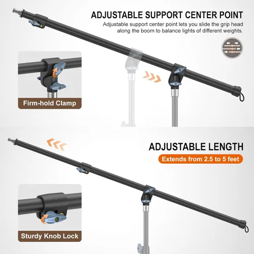 Vista 2 de LINCO Lincostore 4255K - Brazo de pluma de luz ajustable de 2.5 pies a 5 pies con abrazadera universal para trípode y bolsa de contrapeso