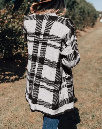 Vista 3 de ZESICA Suéter de punto de manga larga con estampado de leopardo para mujer, suéter tipo cardigan para exteriores.